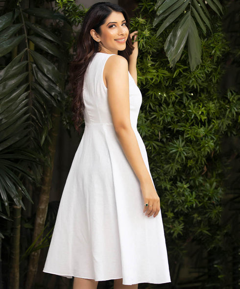 Front Buttoned With Loop Linen Dress